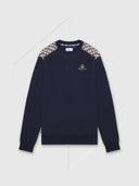 Aquascutum Club Check Shoulder Crew Neck Fleece Sweatshirt Navy from Saxumo.com
