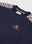 Aquascutum Club Check Shoulder Crew Neck Fleece Sweatshirt Navy from Saxumo.com