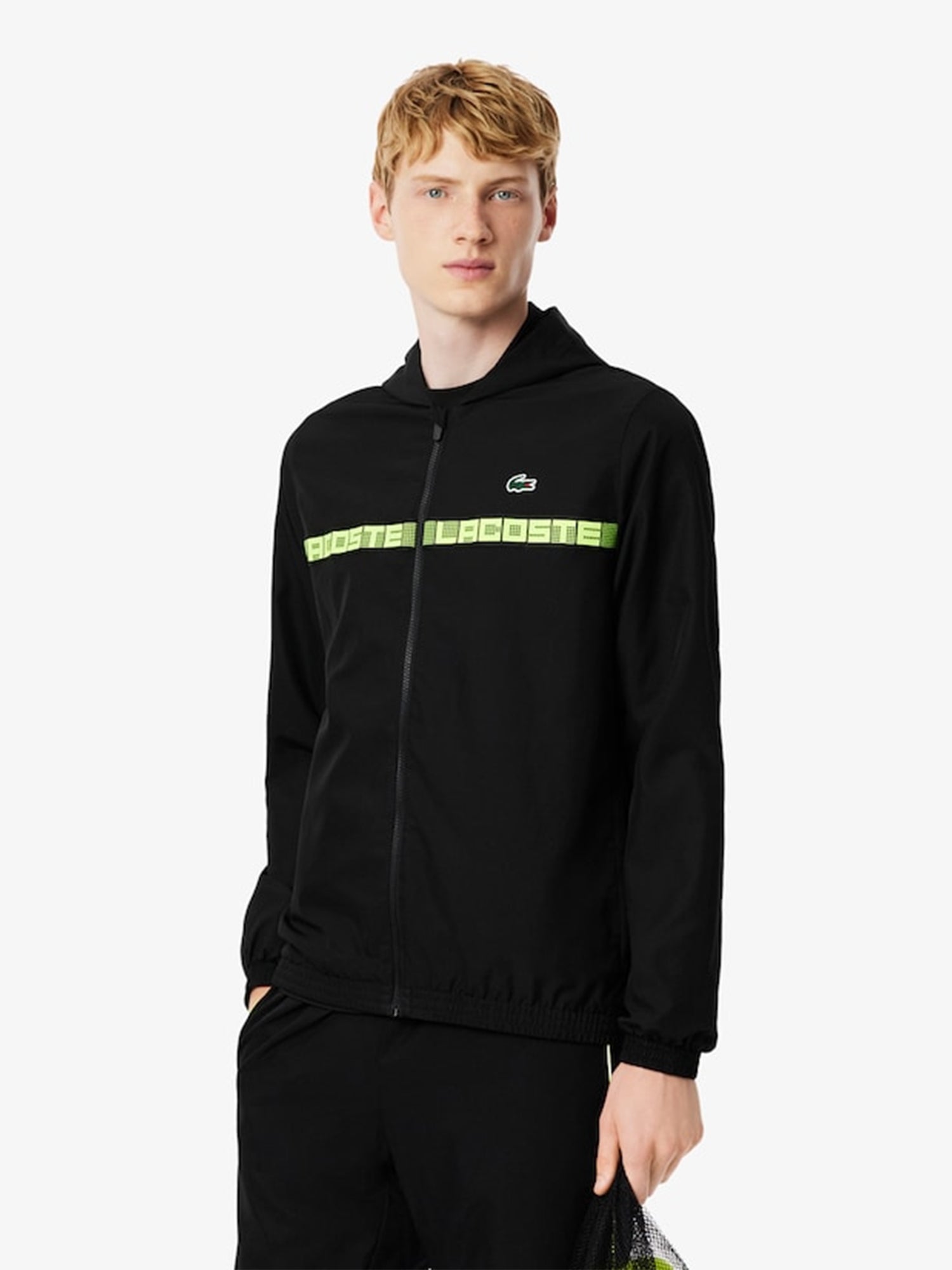 Lacoste Diamond Taffeta Logo Stripe Tennis Tracksuit Set Black/Green from Saxumo