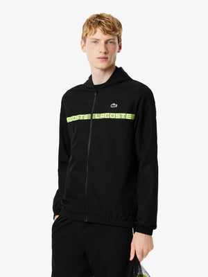 Lacoste Diamond Taffeta Logo Stripe Tennis Tracksuit Set Black/Green from Saxumo