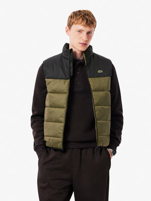 Lacoste Sleveless Water-Repellant Puffer Vest Jacket Olive/Black from Saxumo