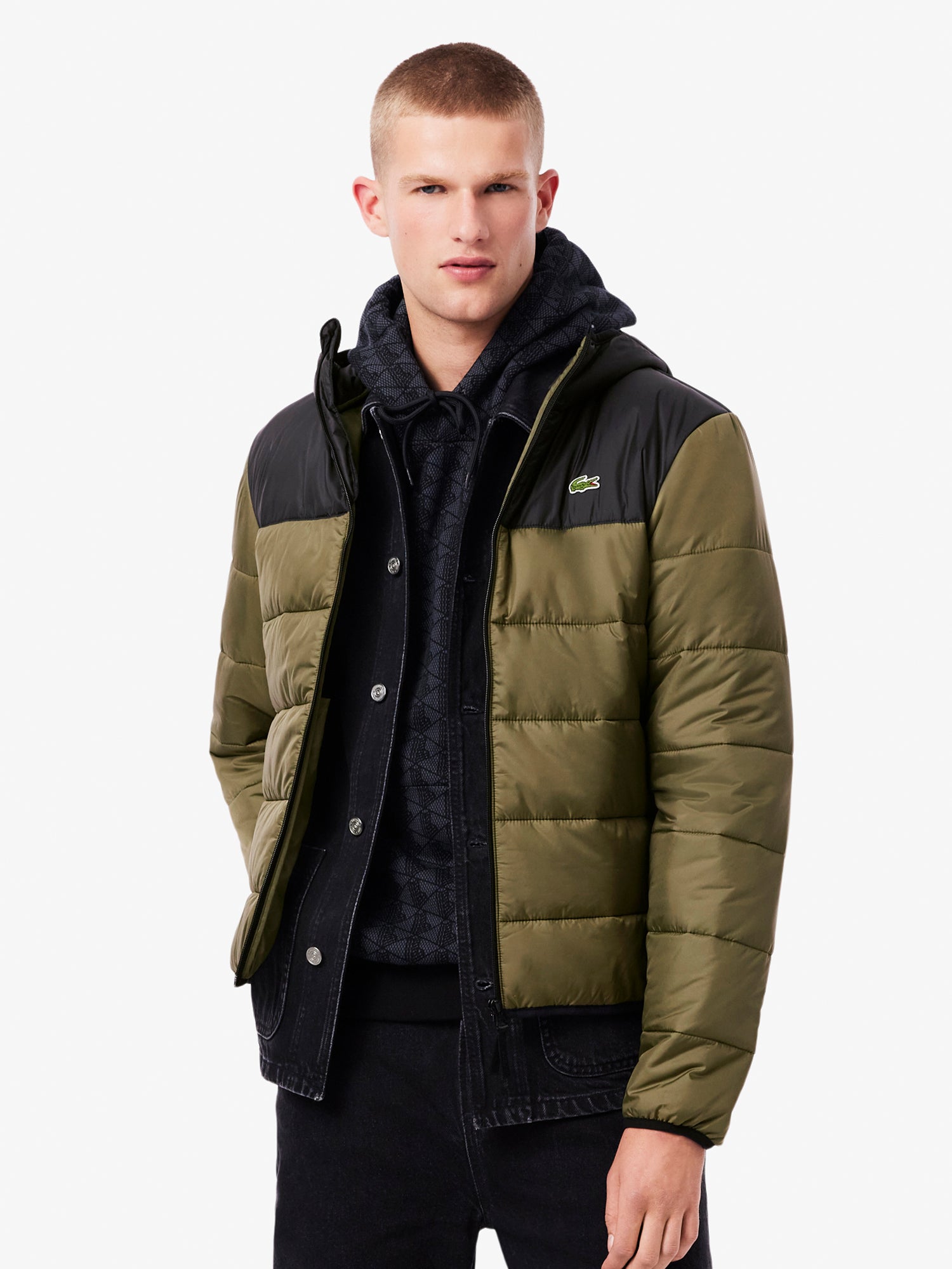 Lacoste Water-Repellant Quilted Puffed Jacket Olive/Black from Saxumo