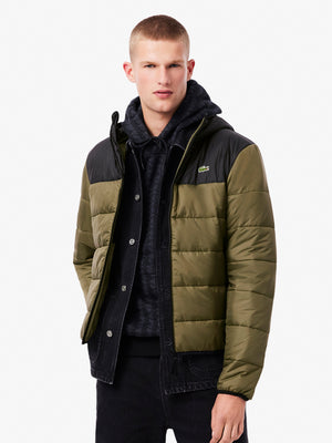 Lacoste Water-Repellant Quilted Puffed Jacket Olive/Black from Saxumo