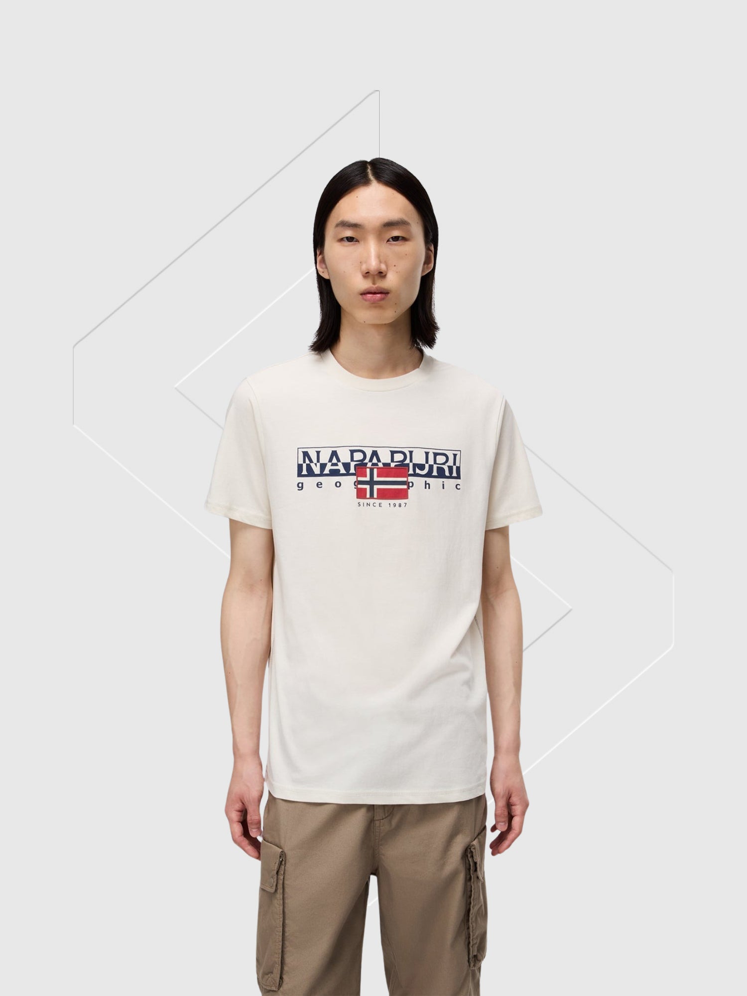 Napapijri Aylmer Graphic T-Shirt Beige Dimity from Saxumo.com