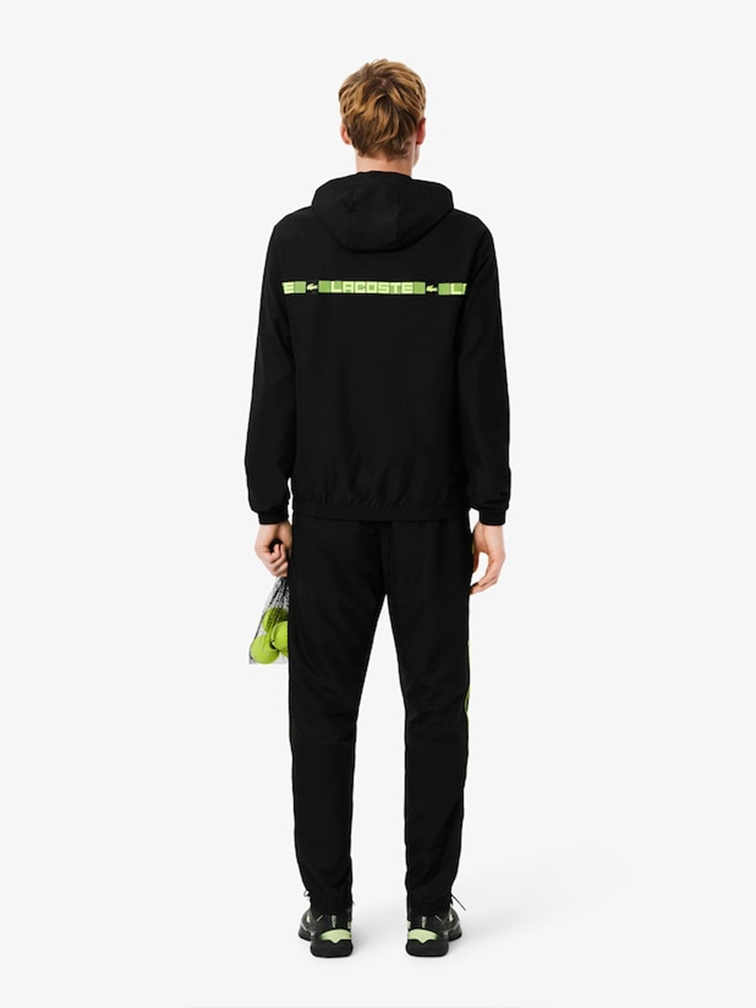 Lacoste Diamond Taffeta Logo Stripe Tennis Tracksuit Set Black/Green from Saxumo