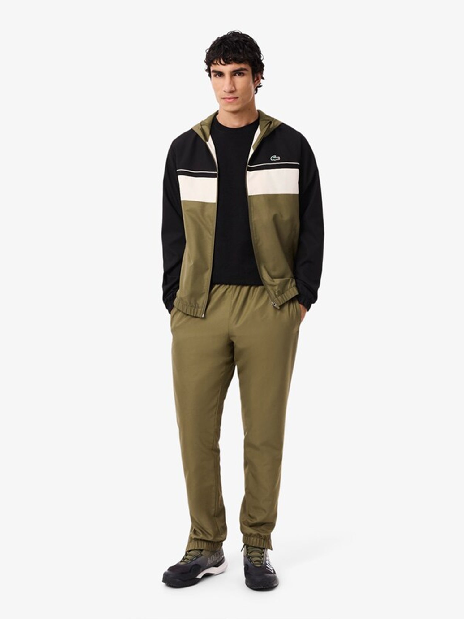 Lacoste Diamond Taffeta Tennis Tracksuit Set Olive/Black/Lapland from Saxumo