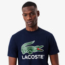 Lacoste Jersey Signature Print T-Shirt Navy Blue from StockUK