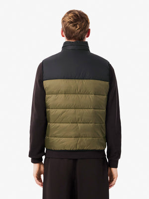 Lacoste Sleveless Water-Repellant Puffer Vest Jacket Olive/Black from Saxumo