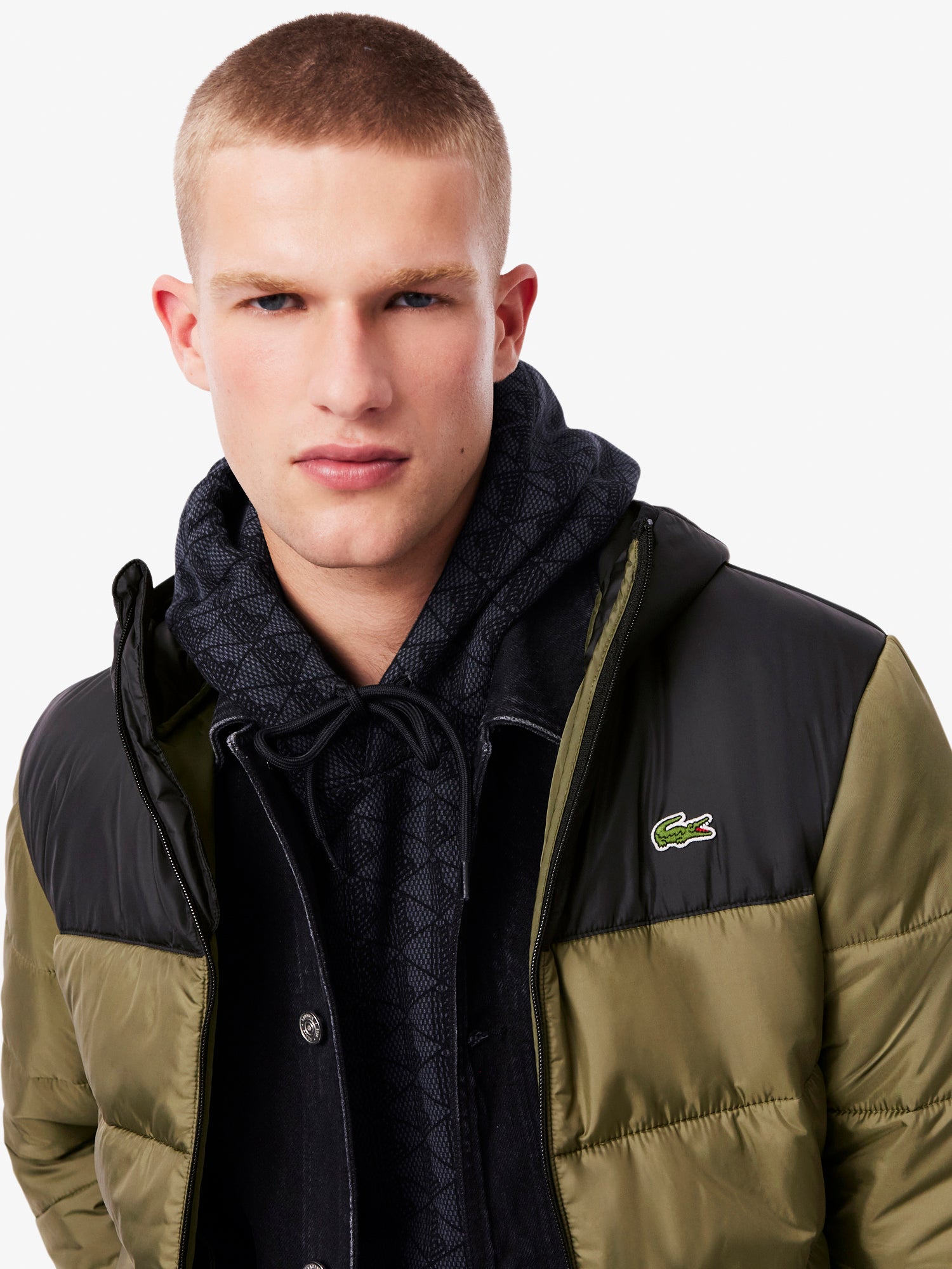 Lacoste Water-Repellant Quilted Puffed Jacket Olive/Black from Saxumo