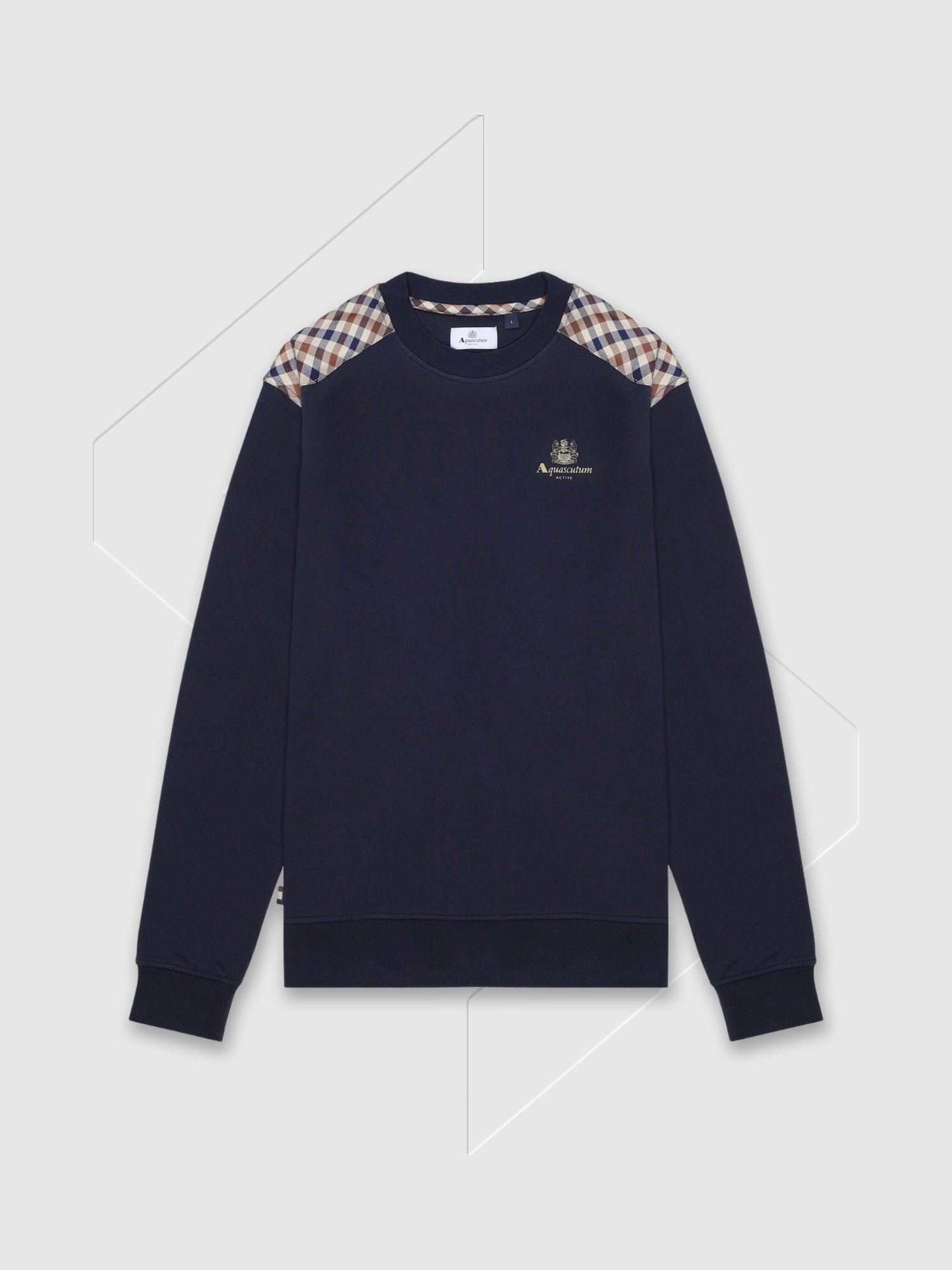 Aquascutum Club Check Shoulder Crew Neck Fleece Sweatshirt Navy from Saxumo.com