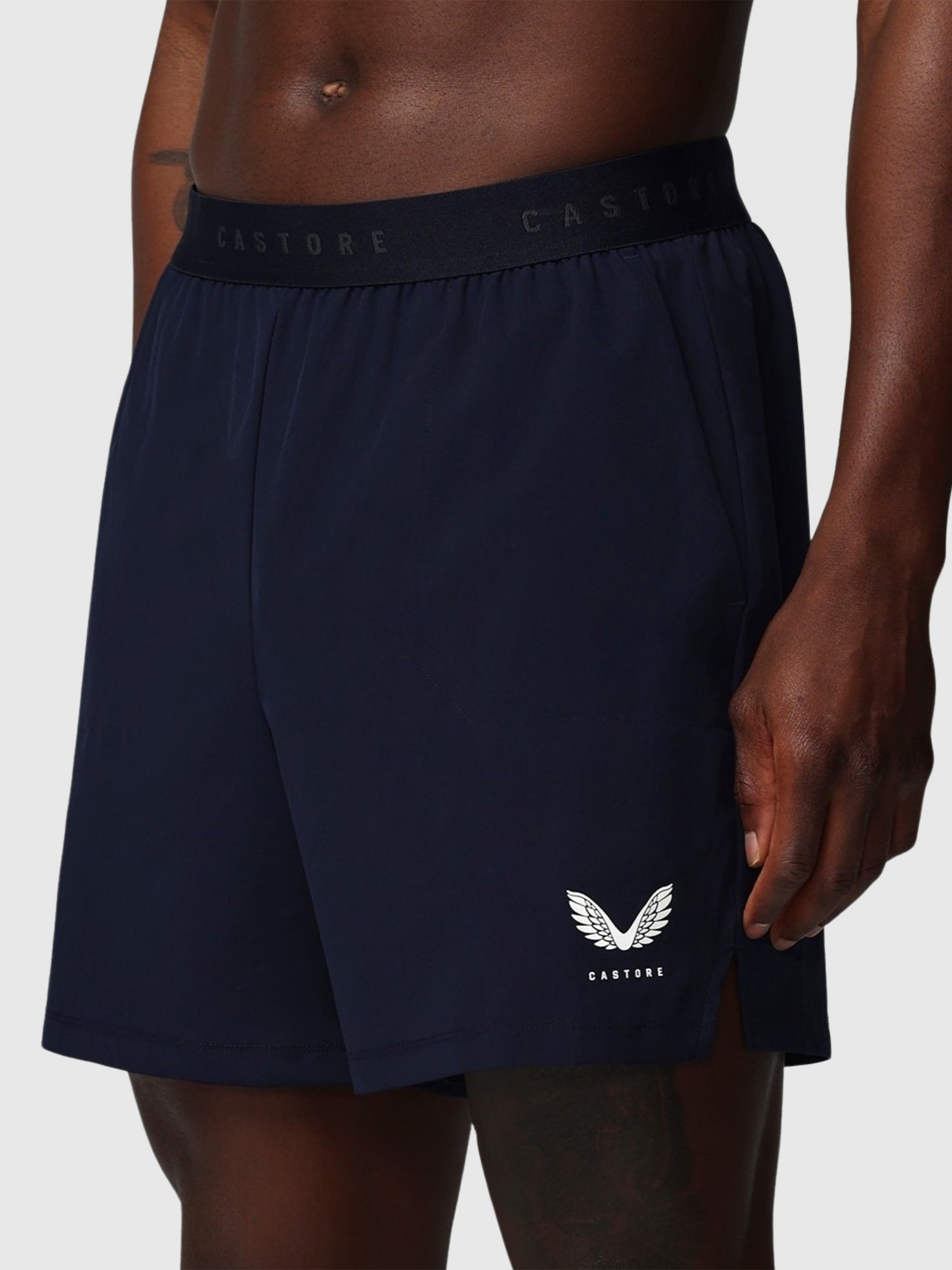 Castore 7" Branded Elastic Shorts Navy/White from Saxumo.com