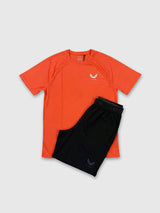 Castore Adapt Training Branded Elastic T-Shirt/Short Set Bright Orange/Mid Grey/Black