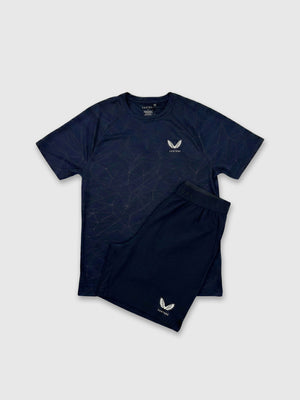 Castore Adapt Training Branded Elastic T-Shirt/Short Set Navy/White/Navy from Saxumo.com