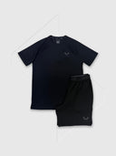 Castore Adapt Training Branded Elastic T-Shirt/Short Set Black/Gunmental from Saxumo.com