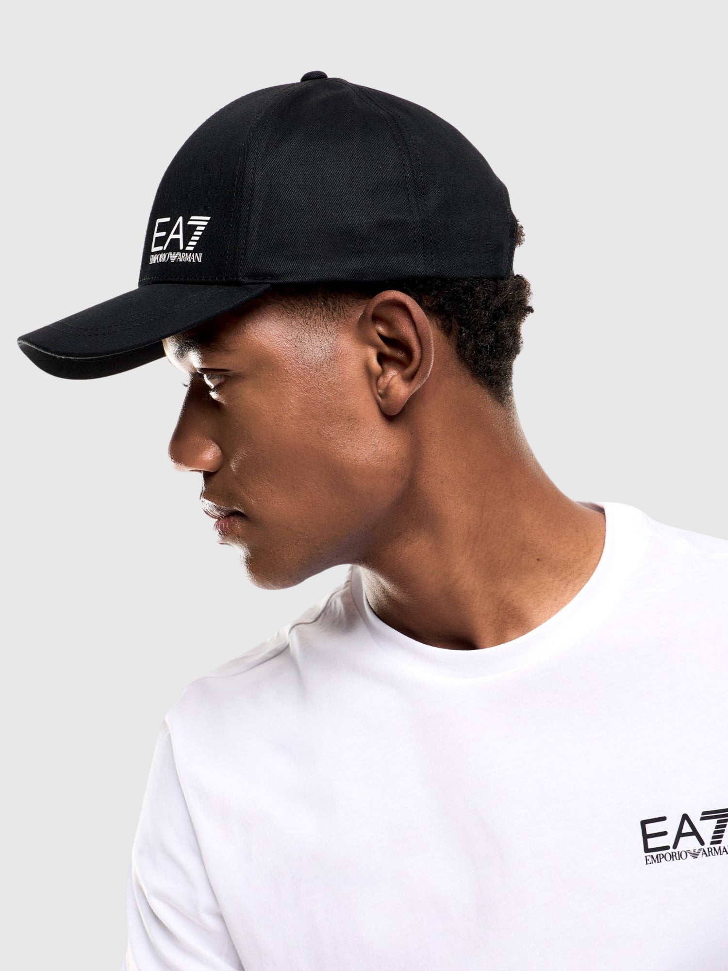EA7 Emporio Armani Logo Print Baseball Cap Black from Saxumo.com