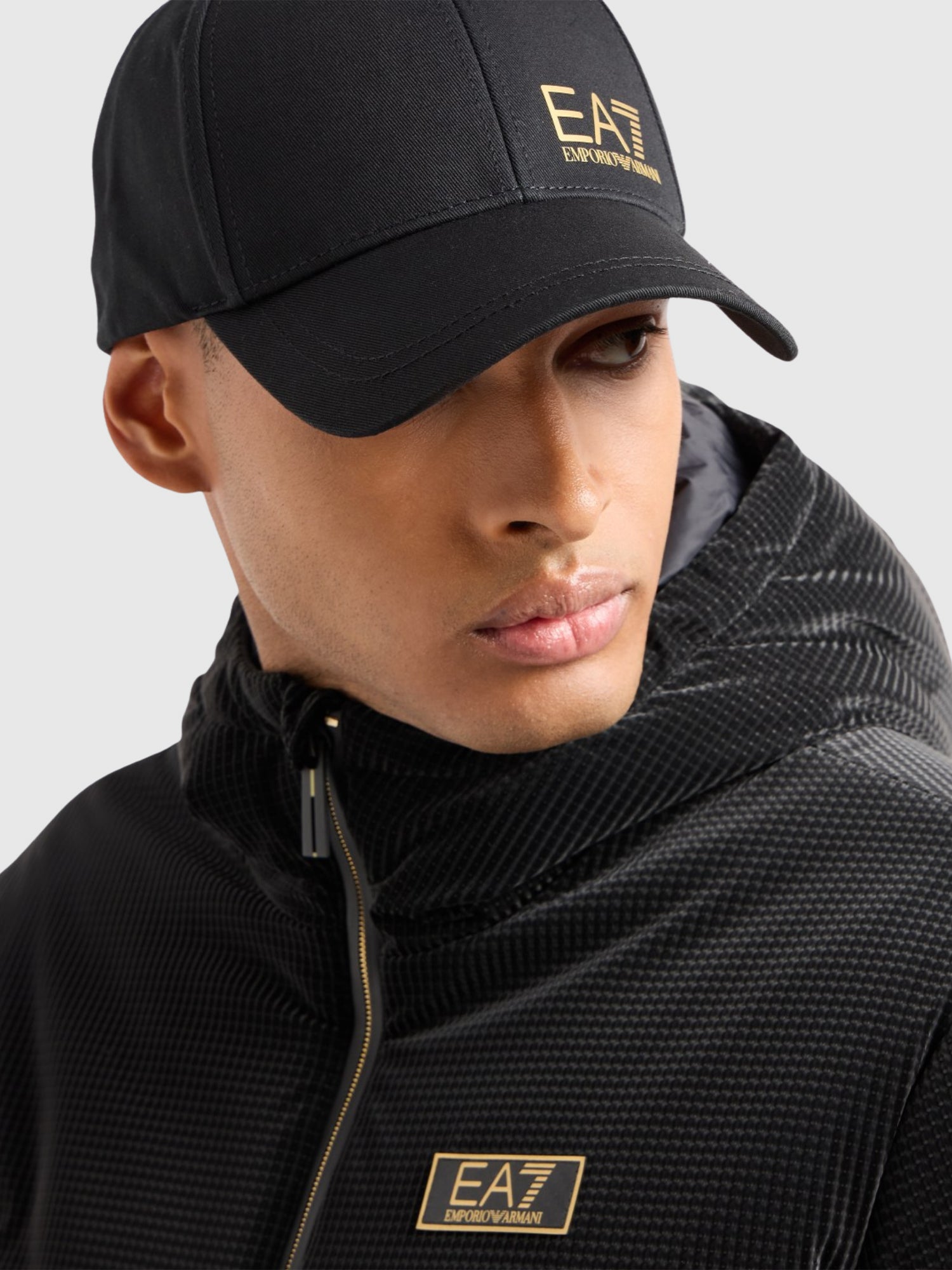 EA7 Emporio Armani Logo Print Baseball Cap Black/Gold from Saxumo.com