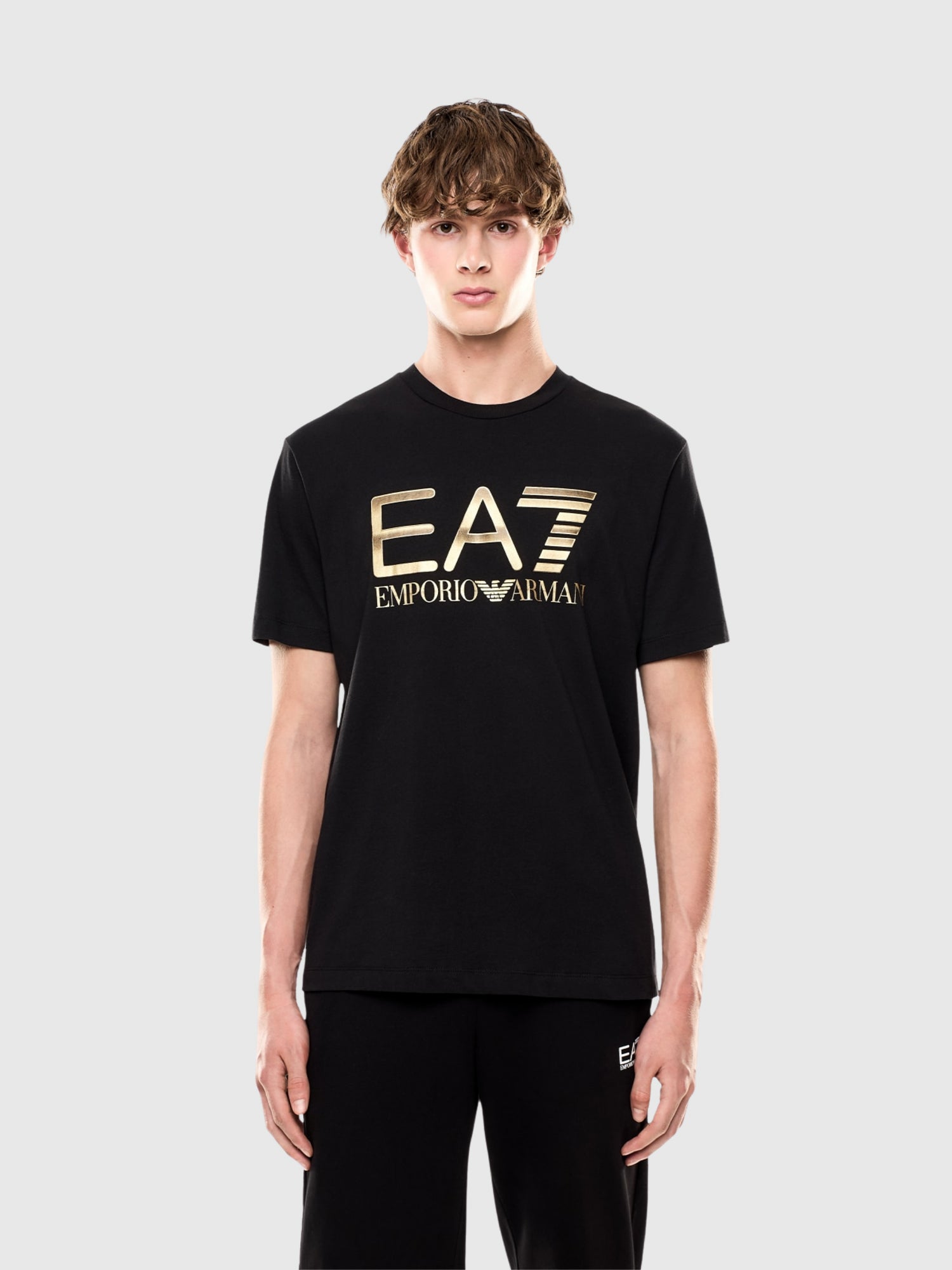 EA7 Emporio Armani Logo Series Cotton T-Shirt Black/Gold from Saxumo.com