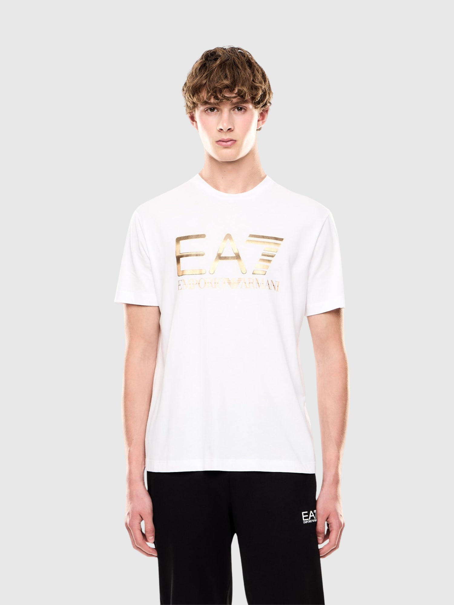 EA7 Emporio Armani Logo Series Cotton T-Shirt White/Gold from Saxumo.com