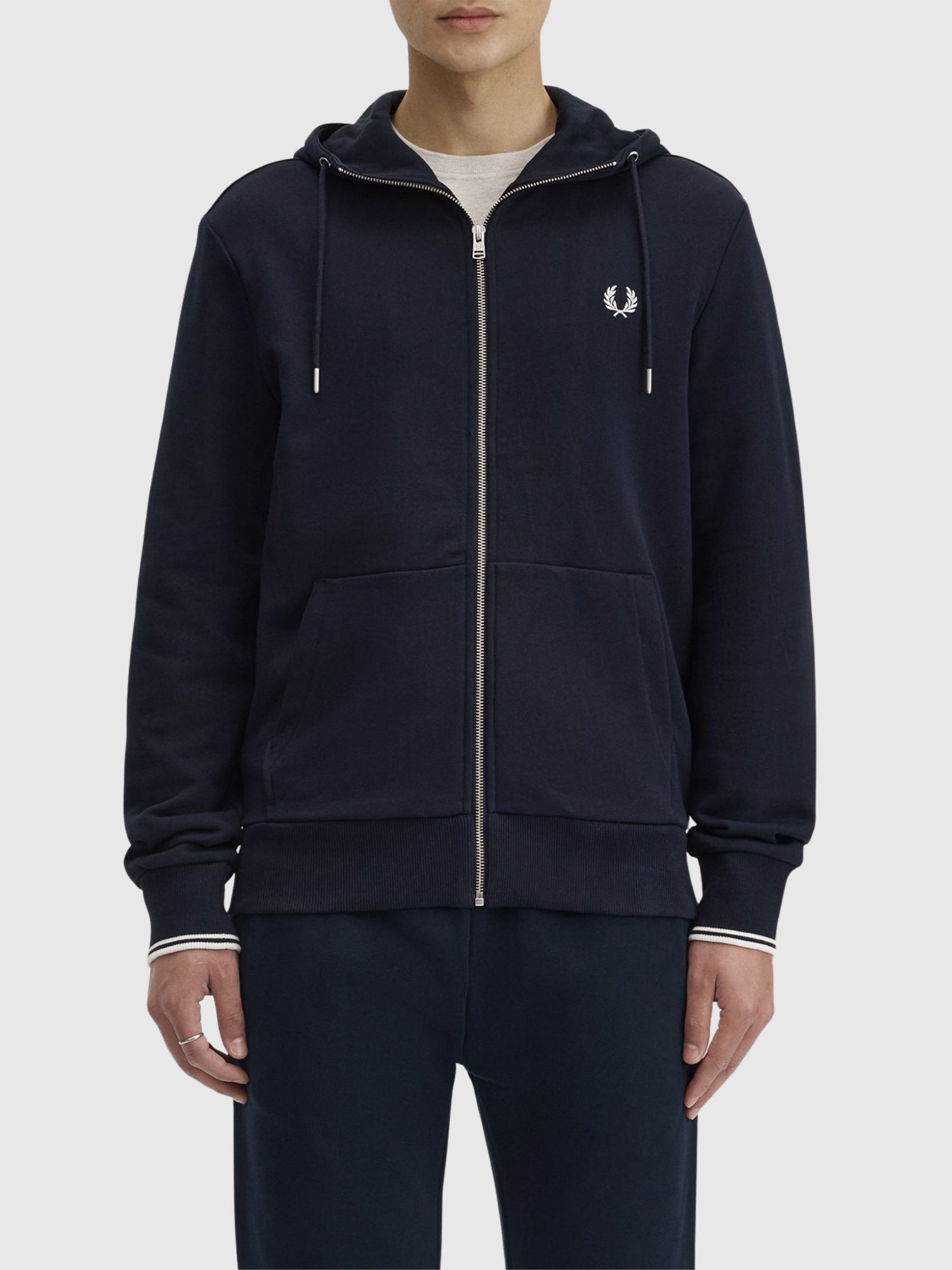 Fred Perry Hooded Zip Through Sweatshirt Navy from Saxumo.com
