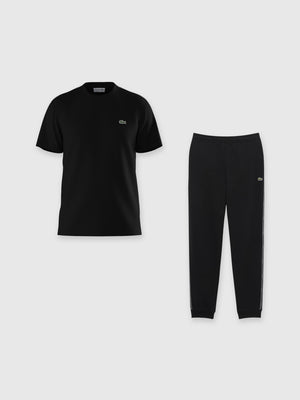 Lacoste Branded Stripe Band T-shirt/Pant Set Black from Saxumo.com