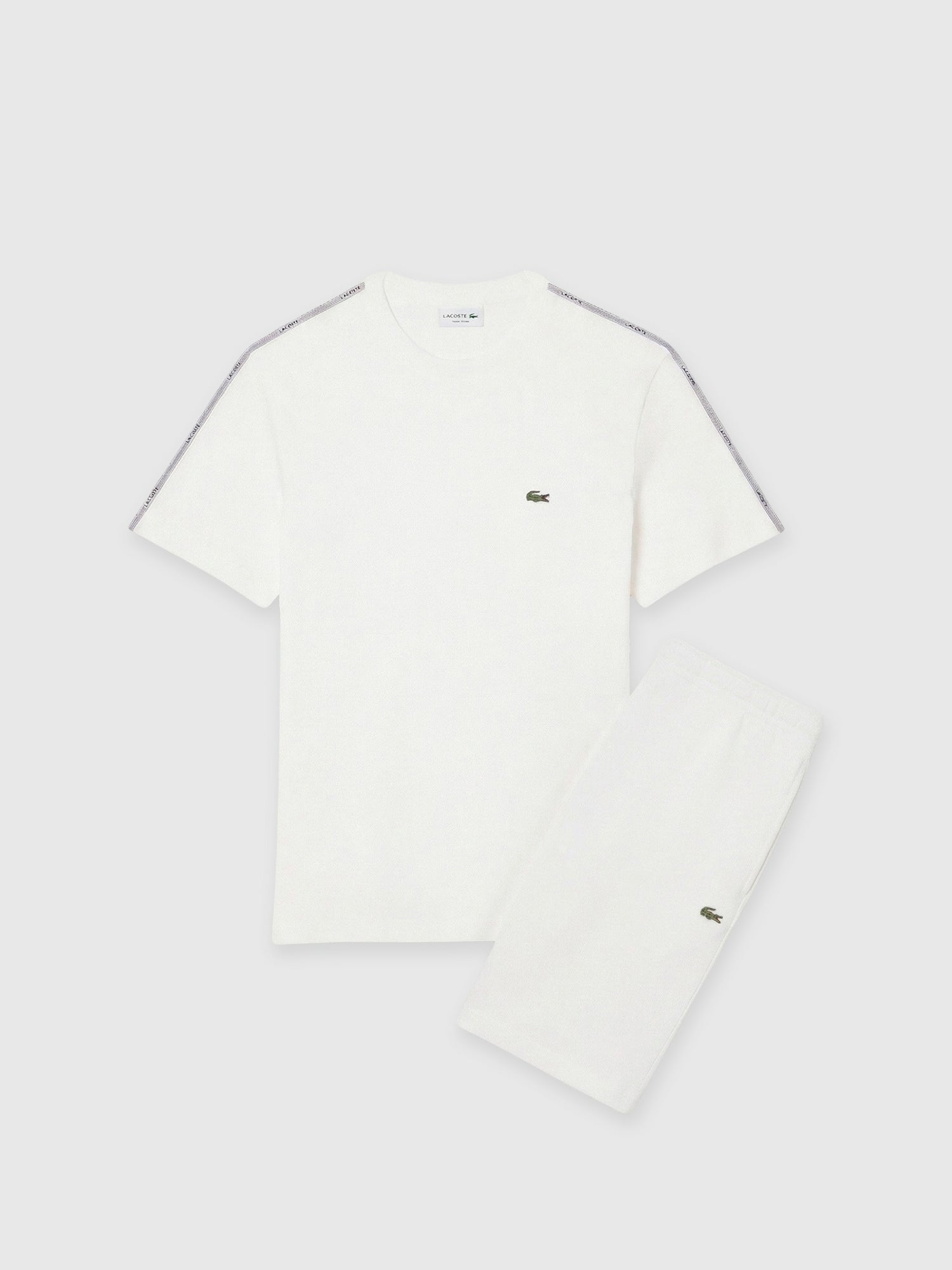 Lacoste Branded Stripe Band T-shirt/ Short Set Flour from Saxumo.com