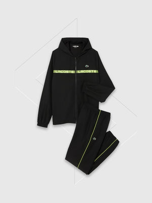 Lacoste Diamond Taffeta Logo Stripe Tennis Tracksuit Set Black/Green from Saxumo
