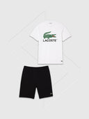 Lacoste Jersey Signature Print T-Shirt/Short Set White/Black from Saxumo