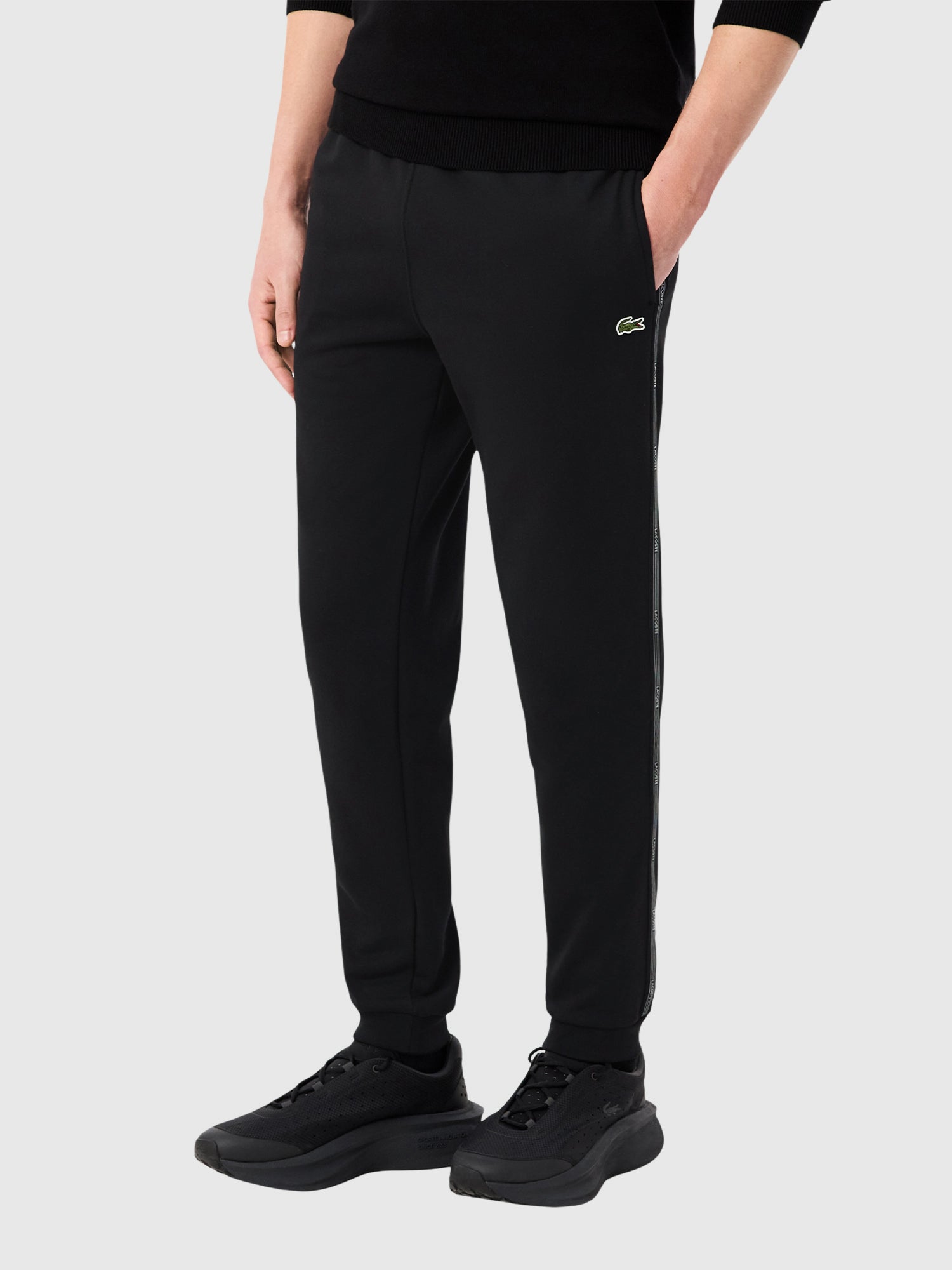 Lacoste Branded Stripe Band T-shirt/Pant Set Black from Saxumo.com