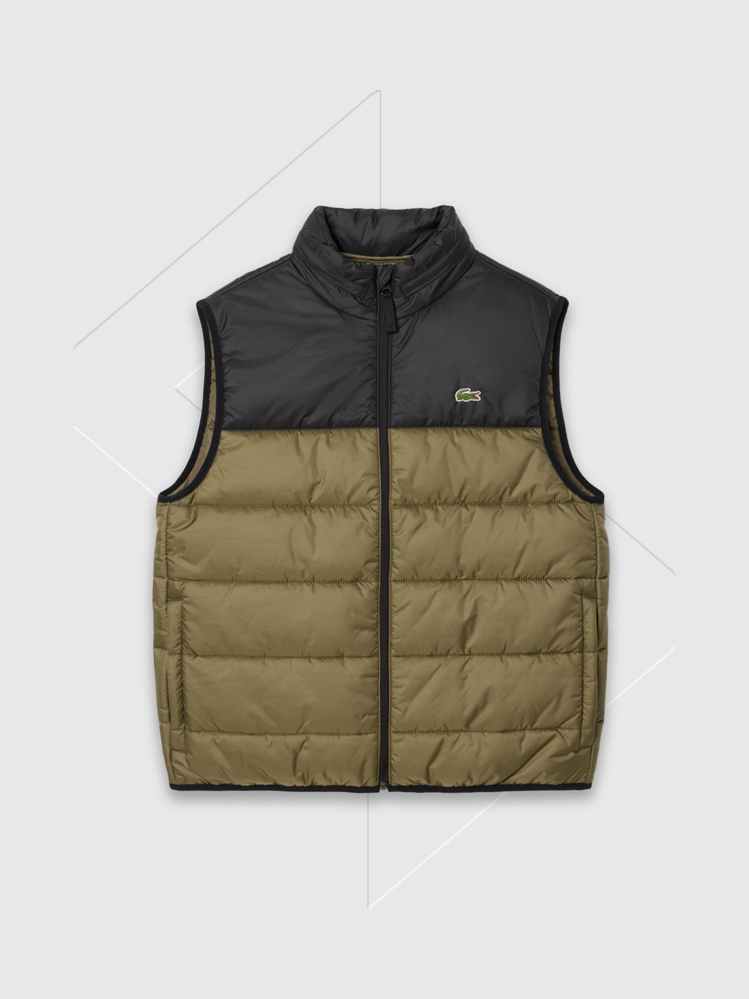 Lacoste Sleveless Water-Repellant Puffer Vest Jacket Olive/Black from Saxumo