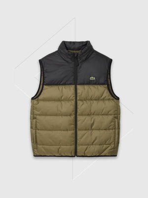 Lacoste Sleveless Water-Repellant Puffer Vest Jacket Olive/Black from Saxumo