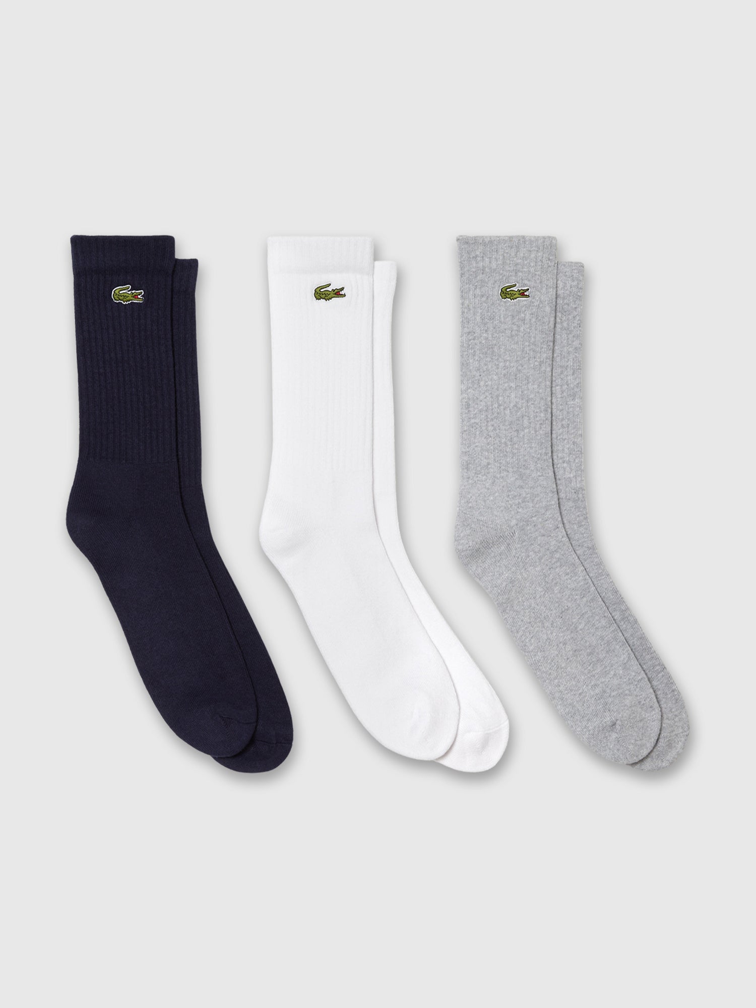Lacoste Sport Socks 3 Pack Silver Chine/White/Navy Blue from Saxumo.com