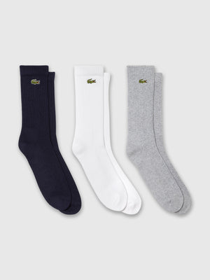 Lacoste Sport Socks 3 Pack Silver Chine/White/Navy Blue from Saxumo.com