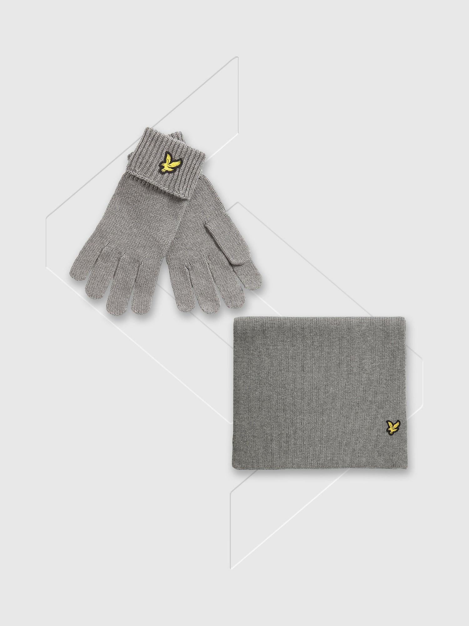 Lyle and Scott Cotton Merino Gloves/Plain Scarf Set Mid Grey Marl from Saxumo