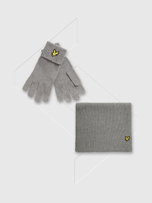 Lyle and Scott Cotton Merino Gloves/Plain Scarf Set Mid Grey Marl from Saxumo