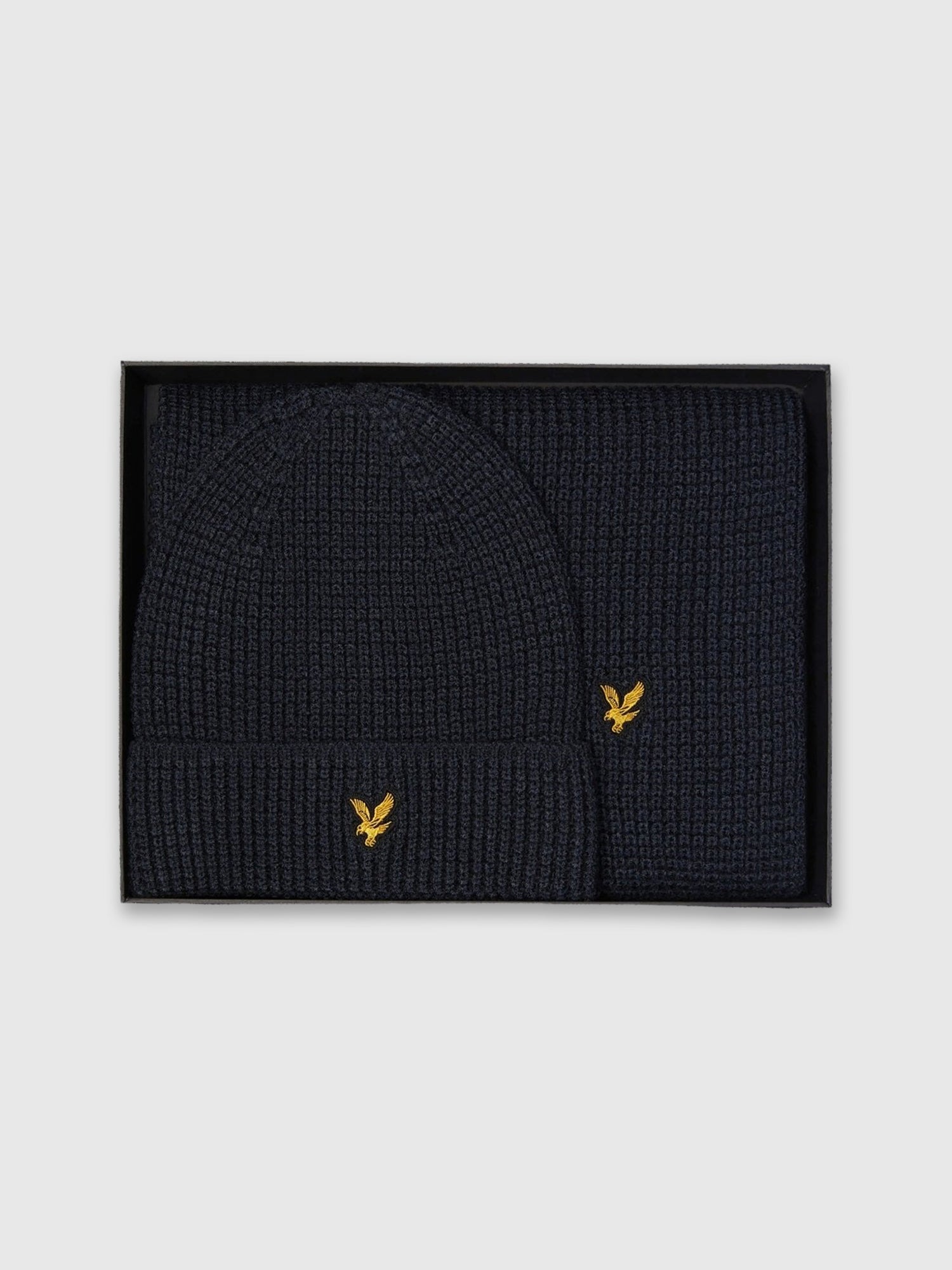 Lyle and Scott Waffle Scarf and Beanie Set Dark Navy from Saxumo.com