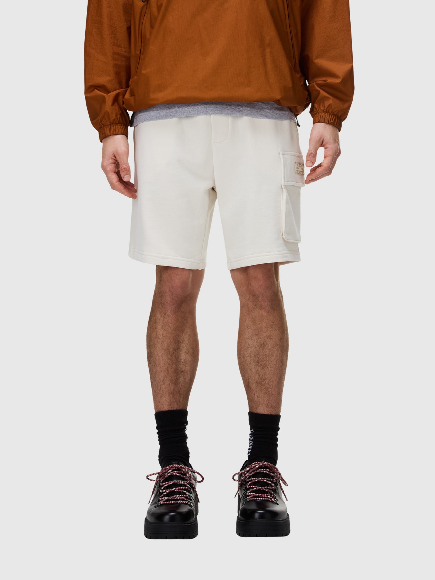 Napapijri Box Logo Cargo Bermuda Short White Whisper from Saxumo.com
