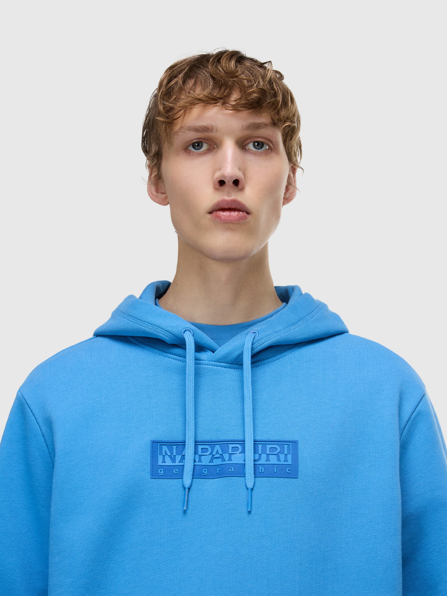 Napapijri Box Logo French Terry Hoodie Blue Jasper from Saxumo.com