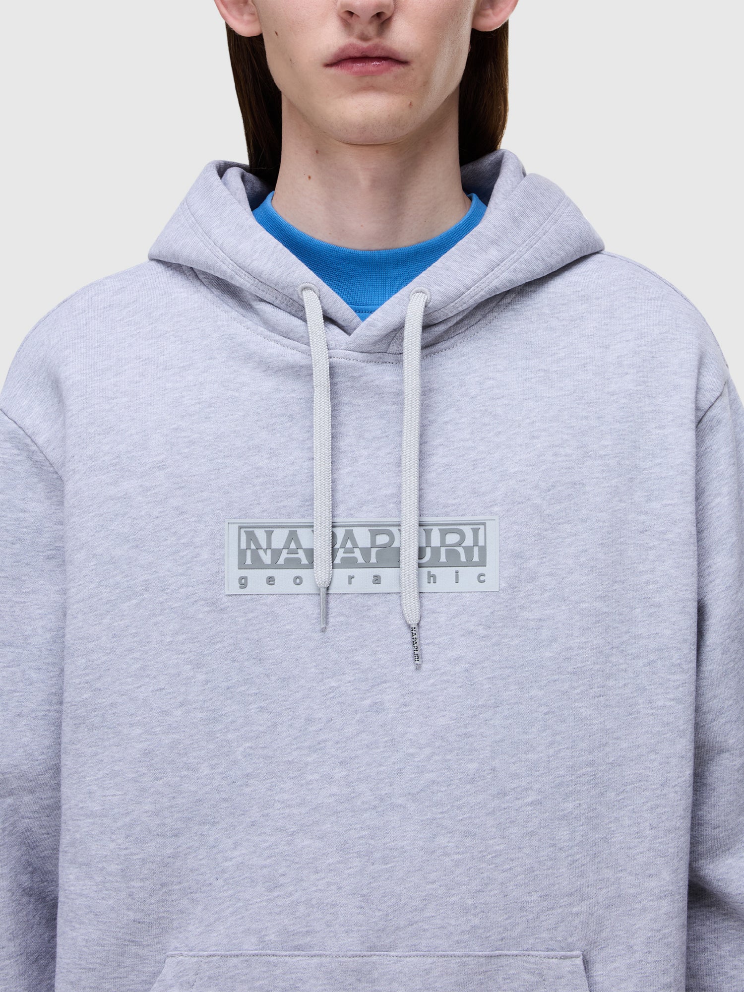 Napapijri Box Logo French Terry Hoodie Light Grey Mel from Saxumo.com