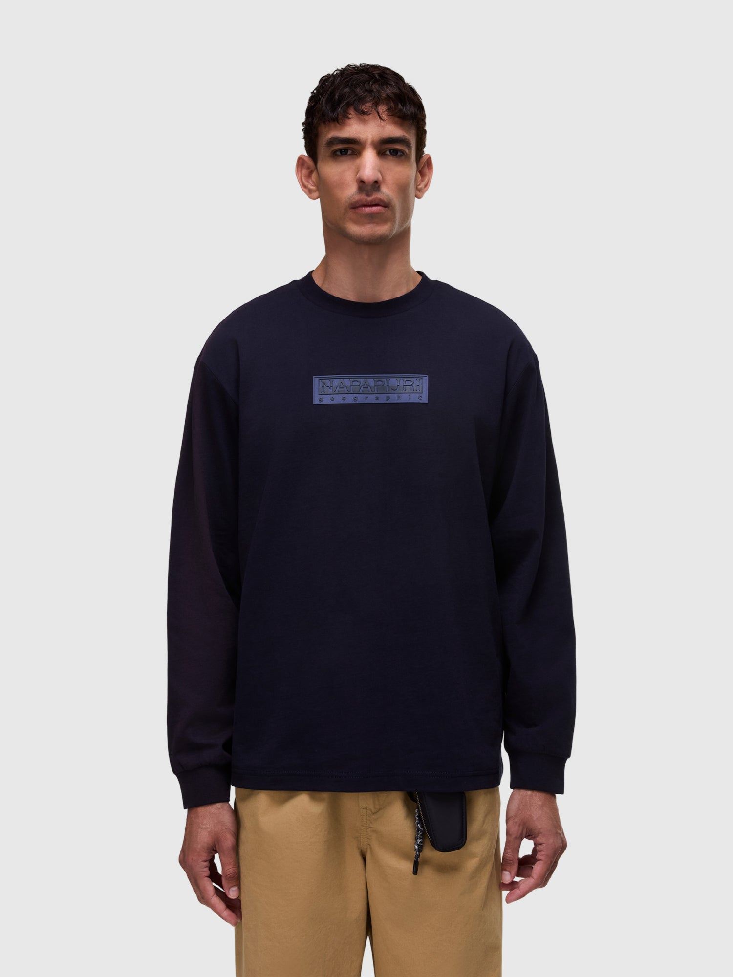 Napapijri Box Logo Long Sleeve T-Shirt Blu Marine from Saxumo.com