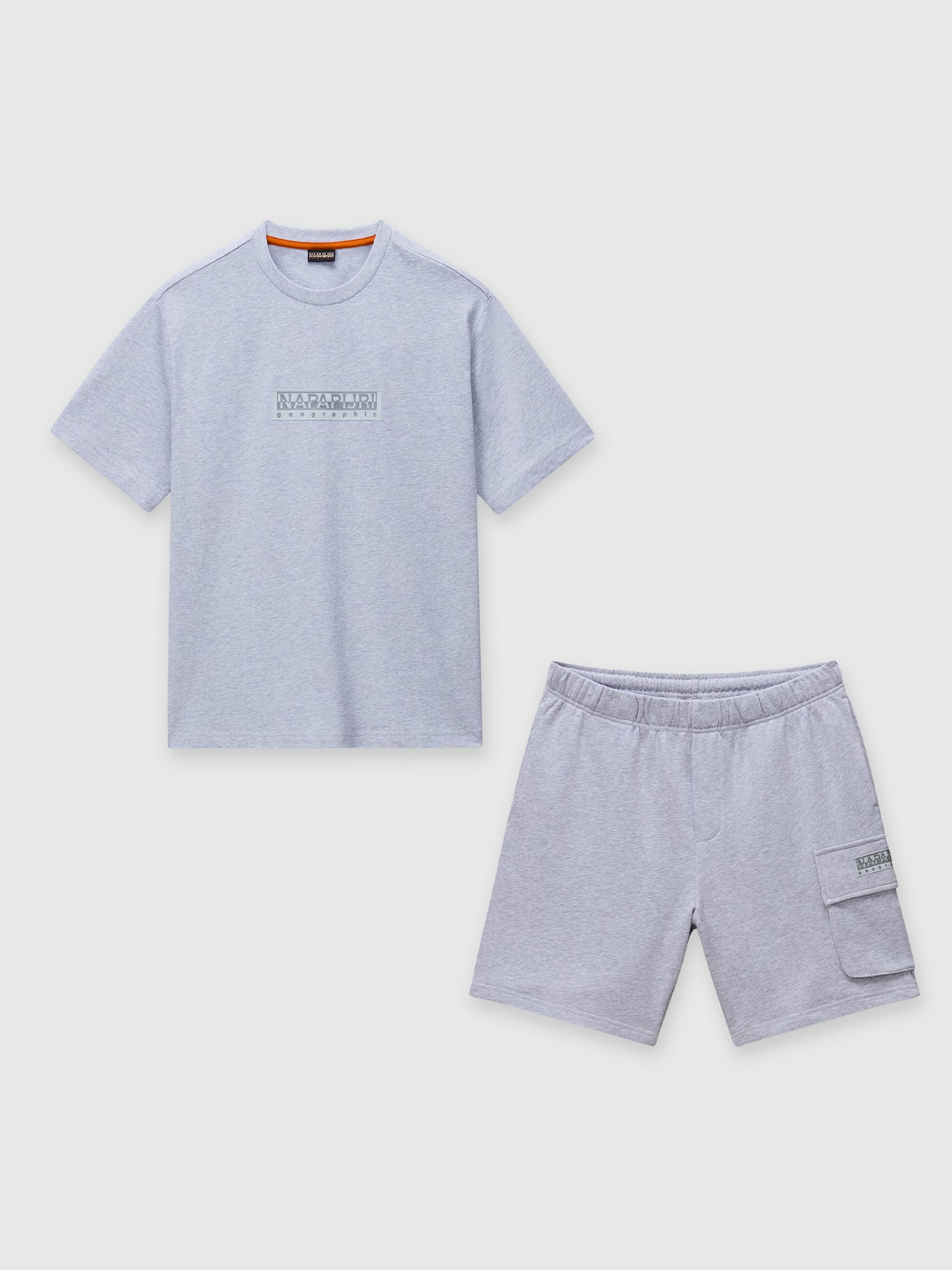 Napapijri Small Box Logo Short Sleeve T-Shirt/Cargo Short Set Light Grey Mel from Saxumo.com