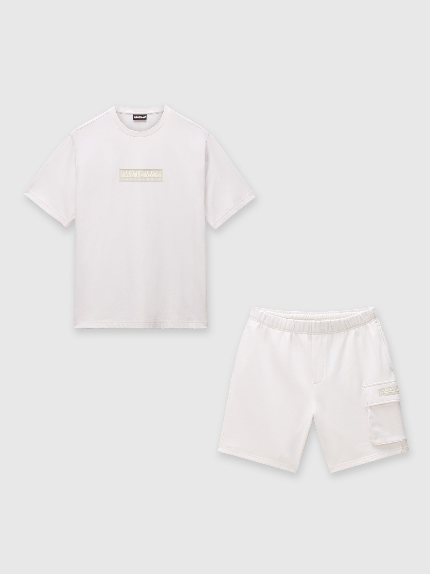 Napapijri Small Box Logo Short Sleeve T-Shirt/Cargo Short Set White Whisper from Saxumo.com