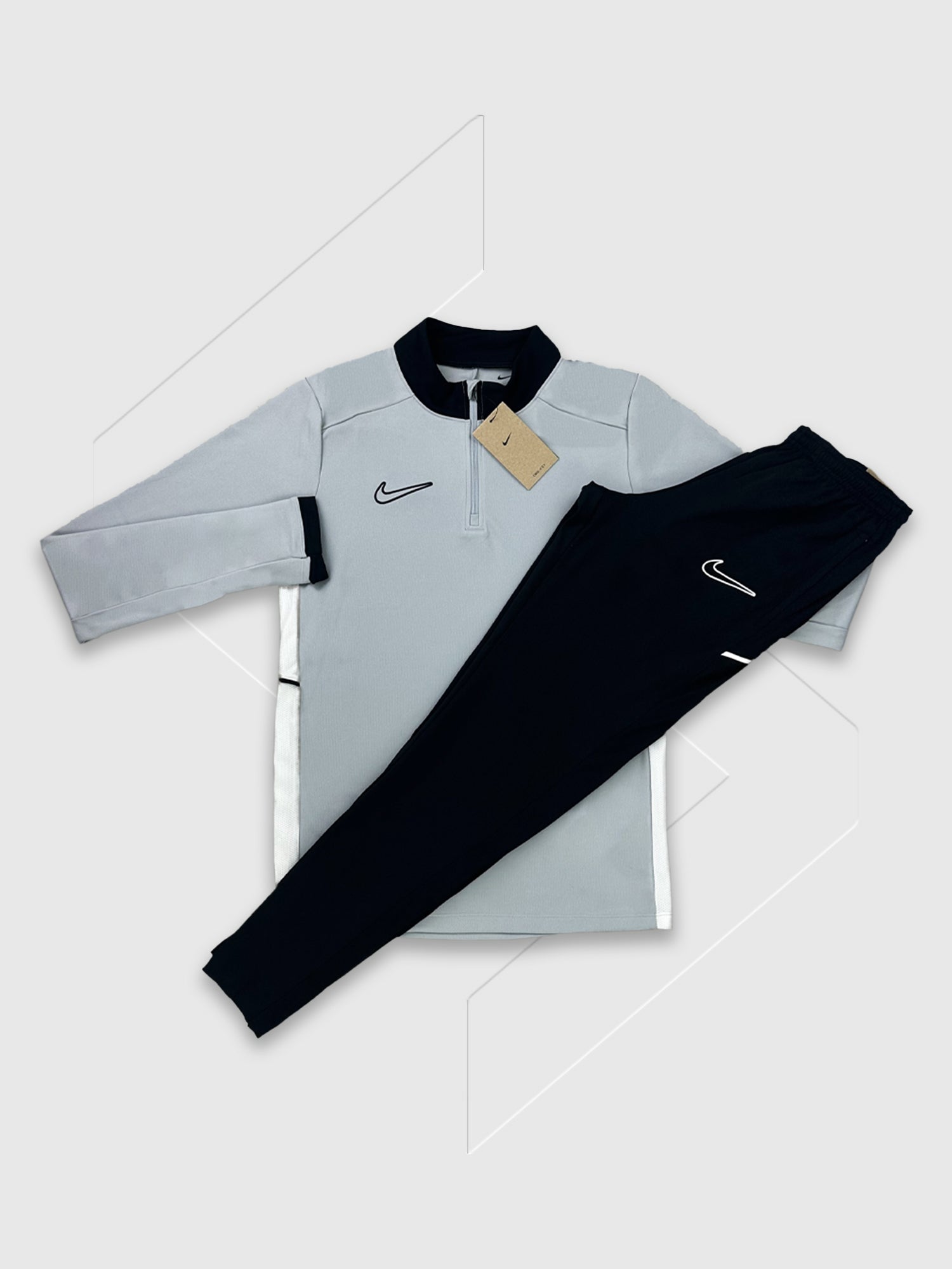 Nike Academy Drill Half Zip Top/Pant Tracksuit Set Grey/Black from Saxumo