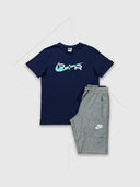 Nike Air Graphic Logo T-Shirt/Short Set Navy/Grey from Saxumo