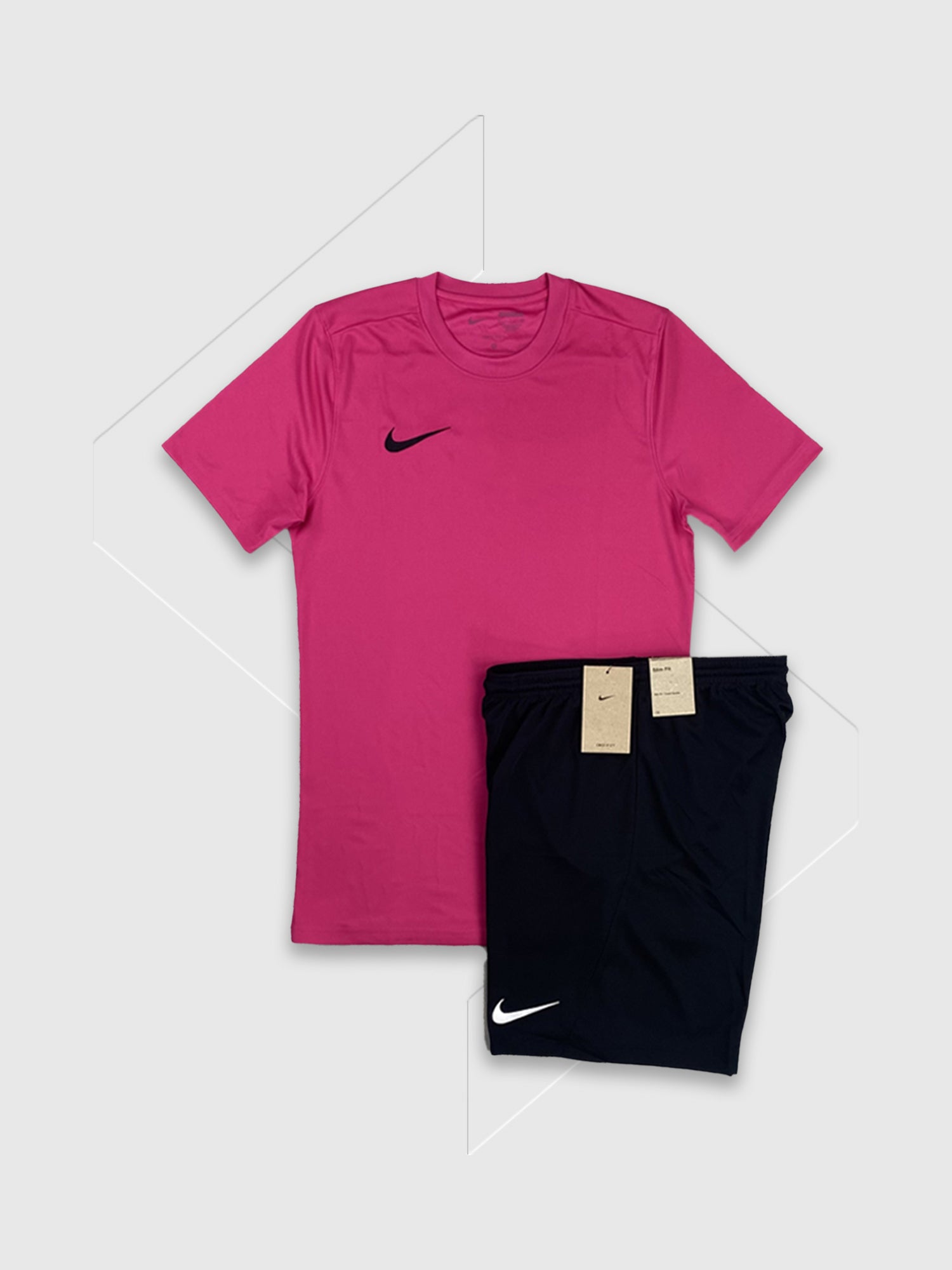 Nike Dri-Fit T-Shirt/Short Set Pink/Black from Saxumo