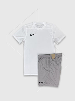 Nike Dri-Fit T-Shirt/Short Set White/Grey from Saxumo