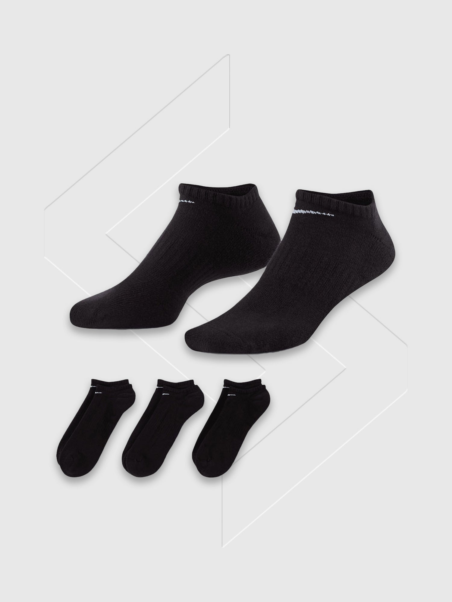 Nike Everyday Cushioned No Show Socks Black 3 Pack from Saxumo