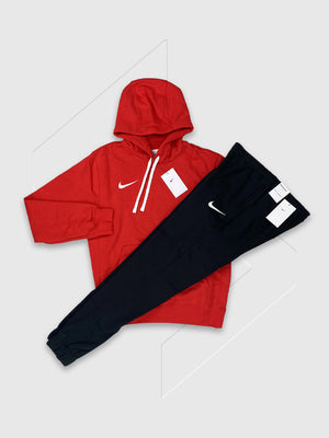 Nike Fleece Hoodie/ Pants Tracksuit Set Red/ Black from Saxumo