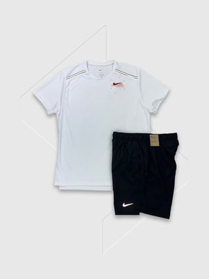 Nike Miler Short Sleeve Graphic Running Challenger T-shirt/Short Set White/Black from Saxumo