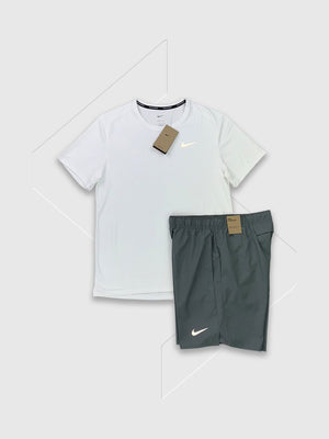 Nike Miler T-Shirt/Short Set White/Grey from Saxumo