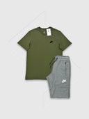 Nike Sportwear Club T-shirt/Short Set Khaki Green/Grey from Saxumo